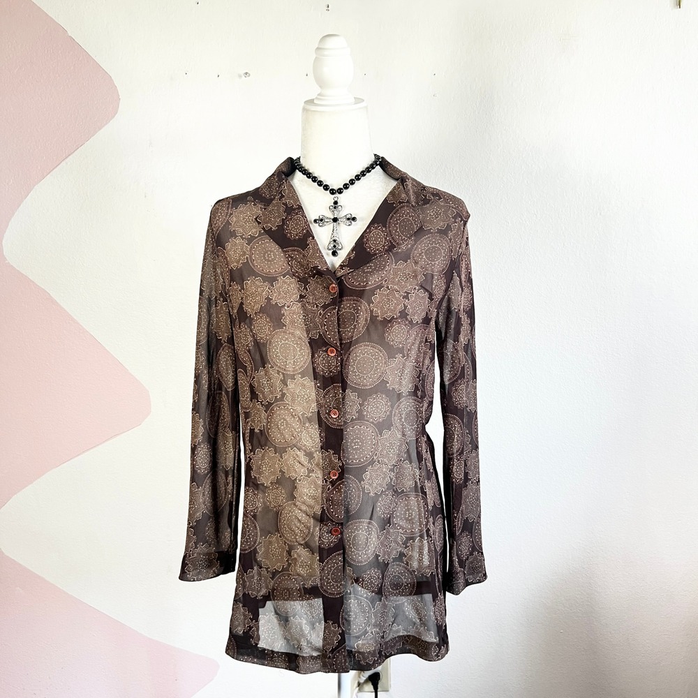 Vintage Express Sheer Blouse Top Sz Small 2000s 90s Y2K Festival Grunge